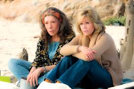 Grace and Frankie at the beach